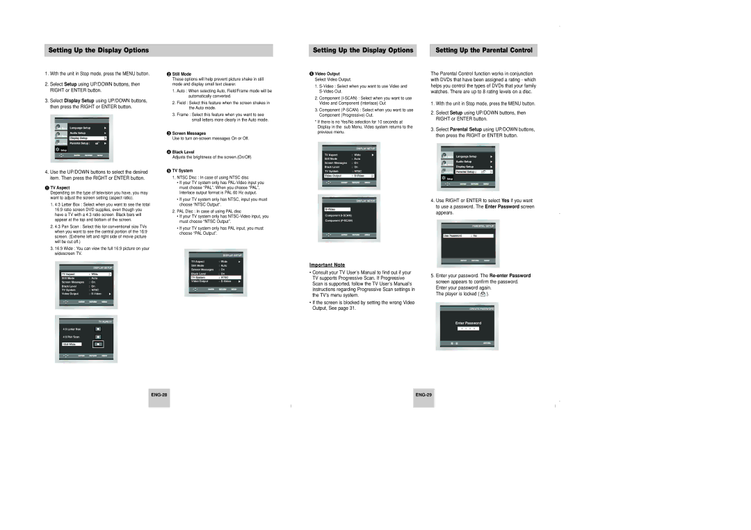 Samsung DVD-P348 manual Setting Up the Display Options 