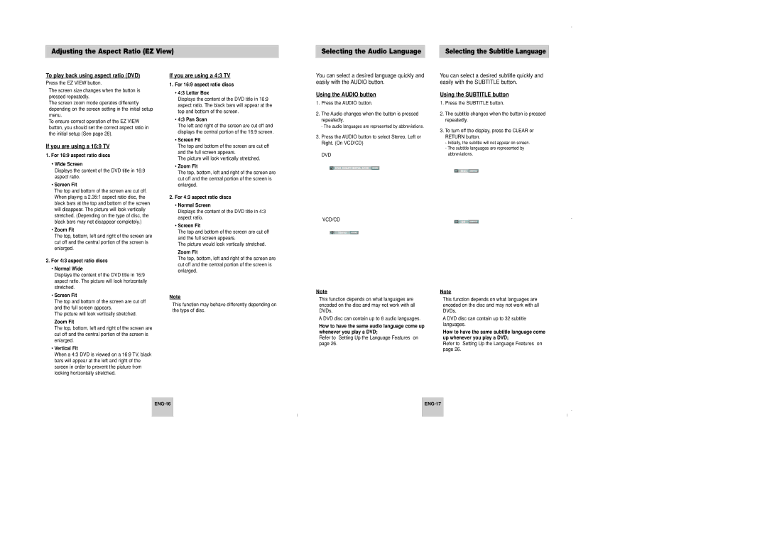 Samsung DVD-P348 manual To play back using aspect ratio DVD, If you are using a 169 TV, If you are using a 43 TV 