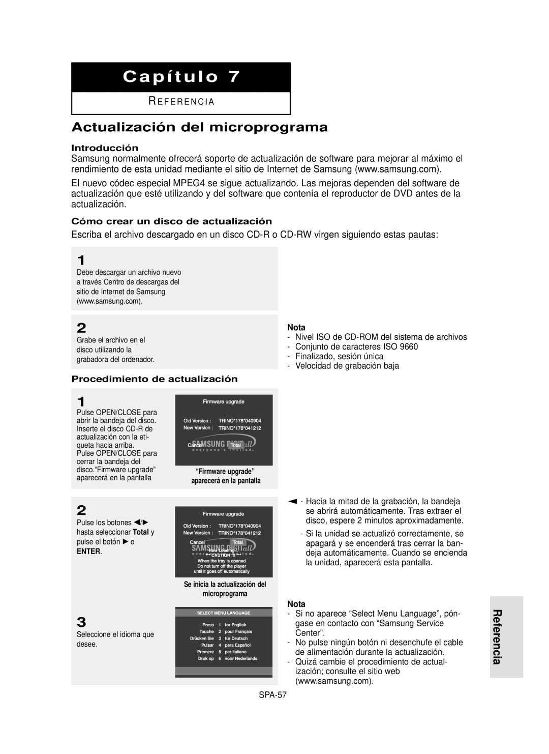 Samsung DVD-P350K/AFR manual Actualizació n del microprograma, Referencia 