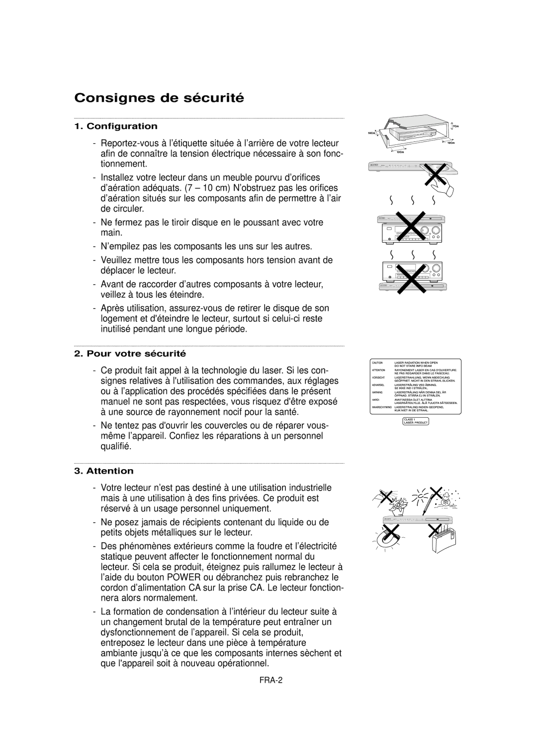 Samsung DVD-P350K/AFR manual Consignes de sécurité, Une source de rayonnement nocif pour la santé, Configuration 