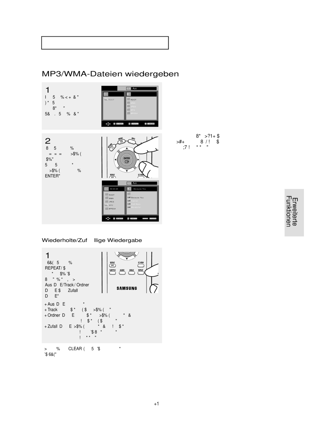 Samsung DVD-P355 manual MP3/WMA-Dateien wiedergeben, Wiederholte/Zufä llige Wiedergabe, DEU-39, Dateityp wiedergegeben 