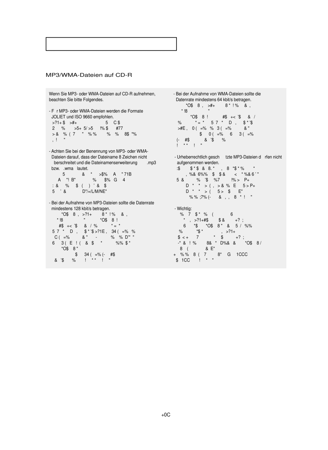 Samsung DVD-P355 manual MP3/WMA-Dateien auf CD-R, DEU-40, Dateien dieses Typs können nicht vervielfältigt werden, Wichtig 