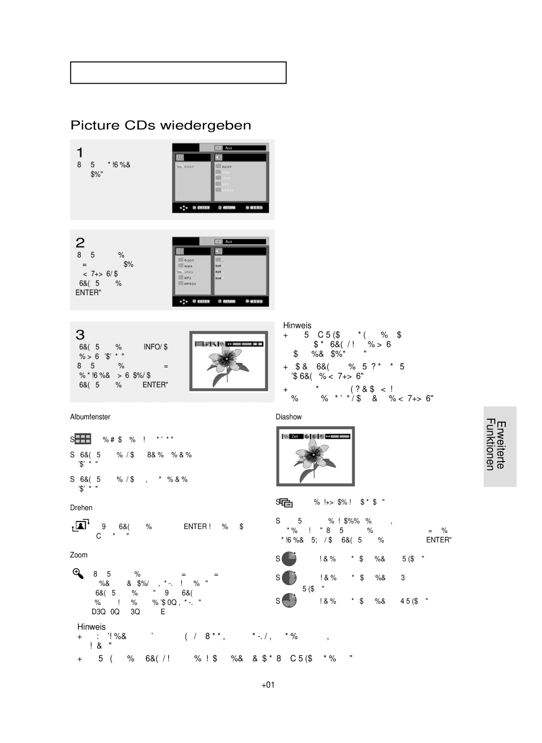 Samsung DVD-P355 manual Picture CDs wiedergeben, Info , um, Albumfenster, Drehen, Diashow 