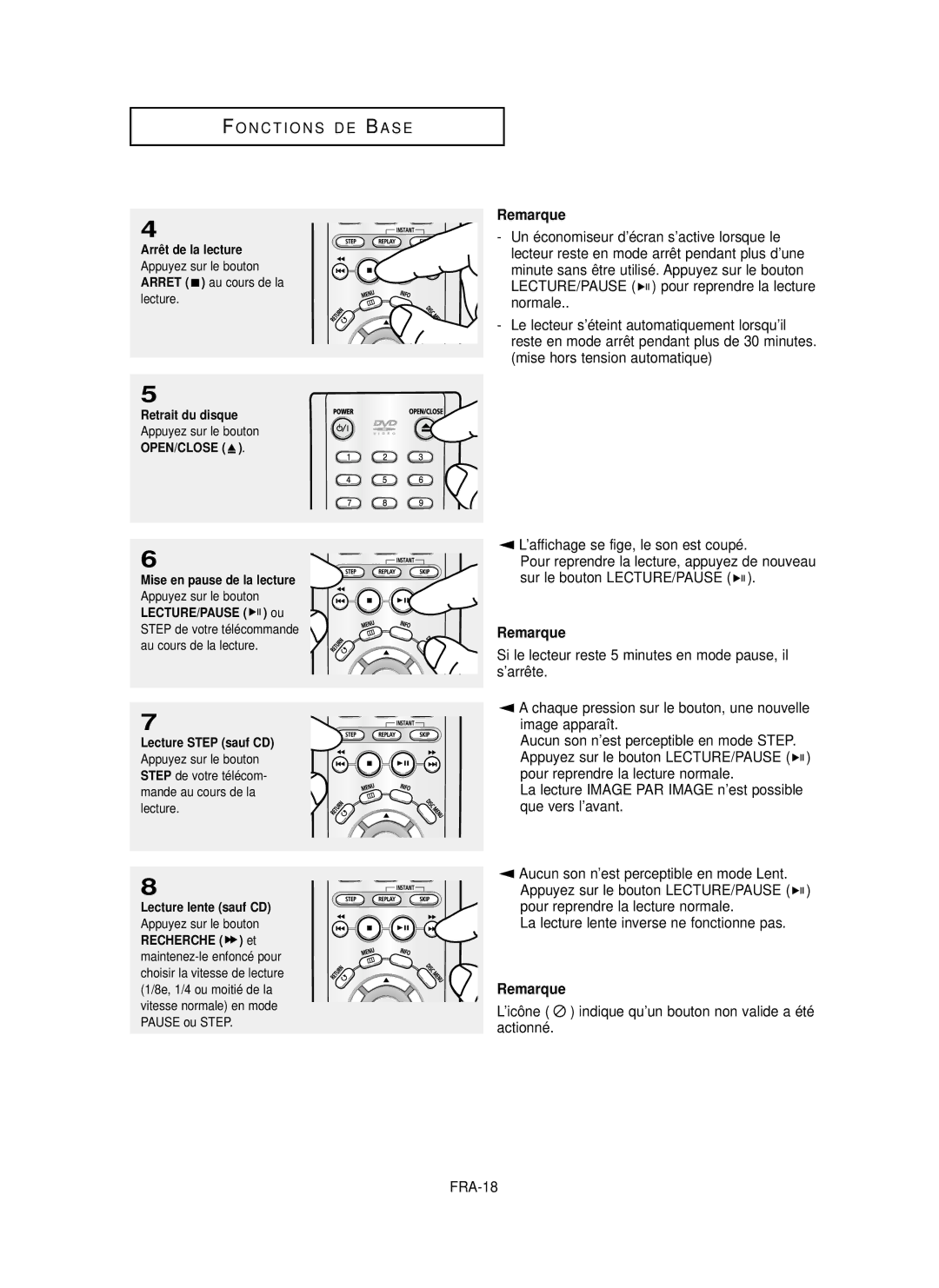 Samsung DVD-P355 manual Si le lecteur reste 5 minutes en mode pause, il s’arrête, Image apparaît, Que vers l’avant, ’icône 