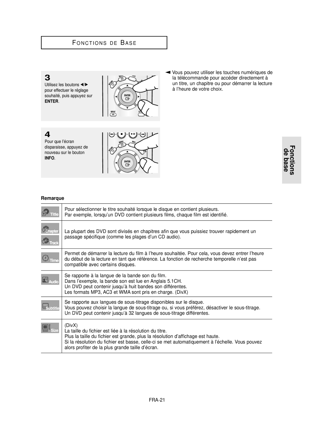 Samsung DVD-P355 manual FRA-21, Utilisez les boutons 