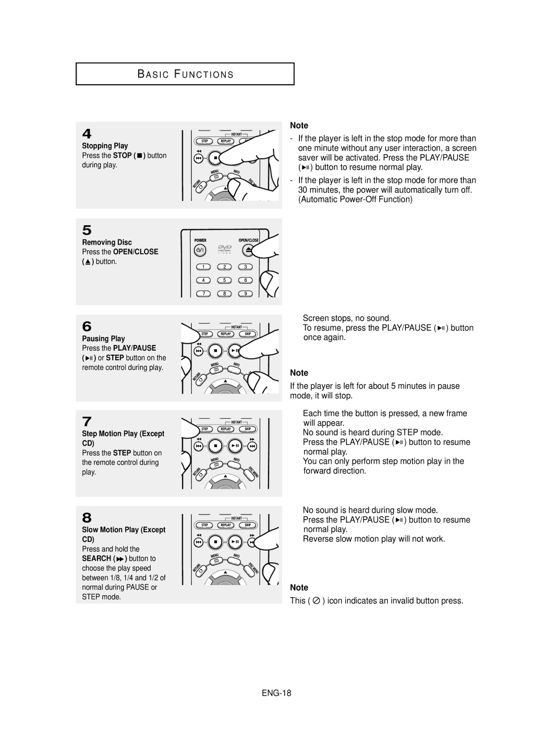 Samsung DVD-P355 manual Screen stops, no sound, Once again, Will appear, Normal play, Forward direction, This, ENG-18 