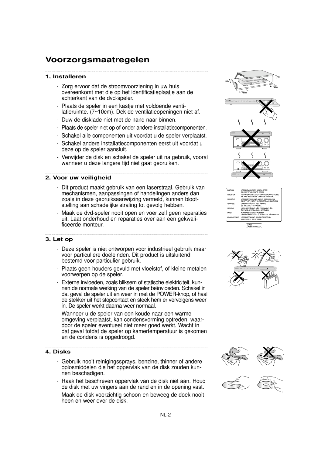 Samsung DVD-P355 manual Voorzorgsmaatregelen, Nen beschadigen 