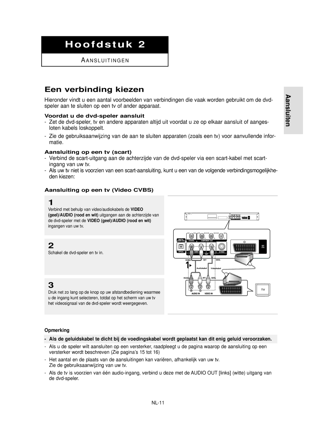 Samsung DVD-P355 manual Een verbinding kiezen, Aansluiten, Voordat u de dvd-speler aansluit, Aansluiting op een tv scart 