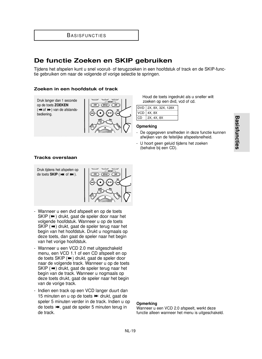 Samsung DVD-P355 De functie Zoeken en Skip gebruiken, Wanneer u een dvd afspeelt en op de toets, Toets, Tracks overslaan 