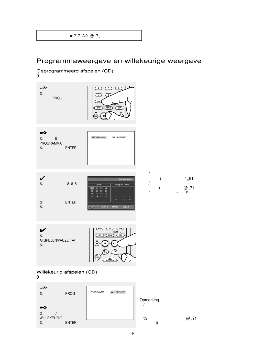 Samsung DVD-P355 manual Programmaweergave en willekeurige weergave, Geprogrammeerd afspelen CD, Willekeurig afspelen CD 