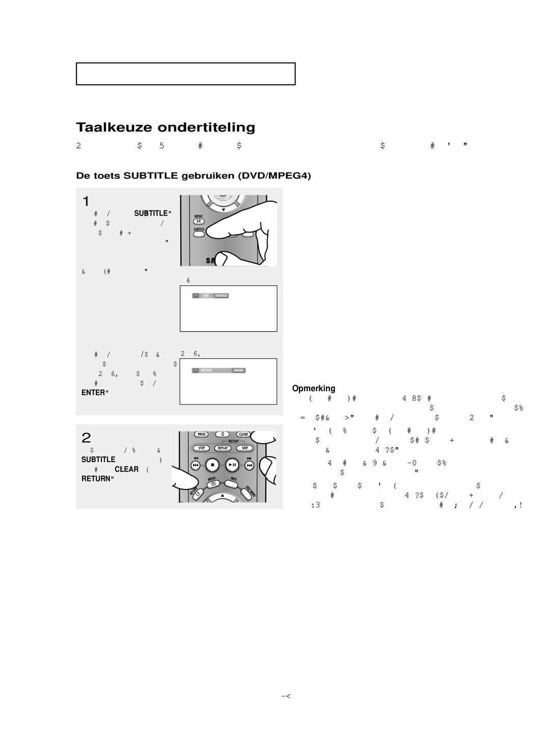 Samsung DVD-P355 manual Taalkeuze ondertiteling, De toets Subtitle gebruiken DVD/MPEG4, NL-30 