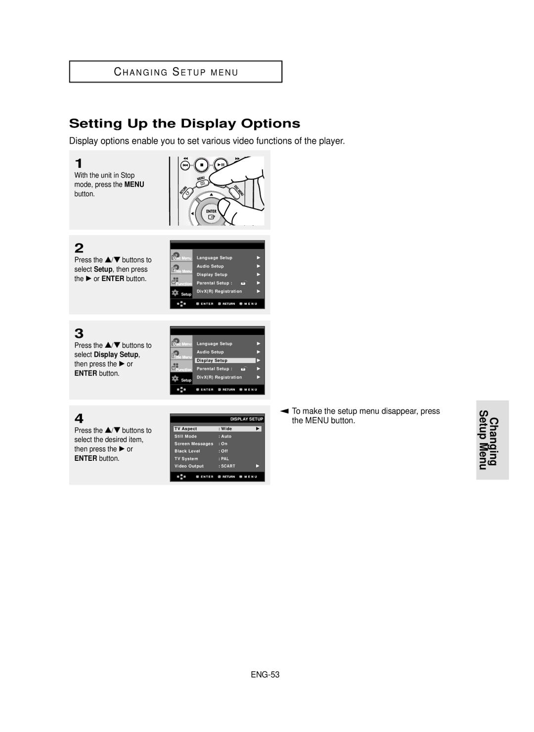 Samsung DVD-P355 manual Setting Up the Display Options, ENG-53 