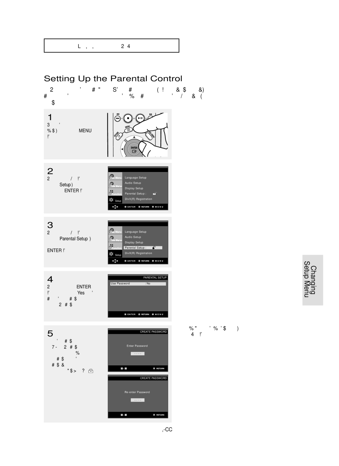 Samsung DVD-P355 manual Setting Up the Parental Control, ENG-55, Button to select, Want to use a password 