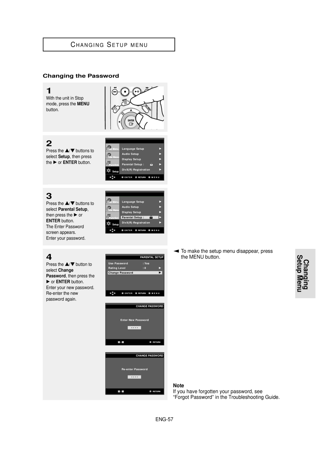 Samsung DVD-P355 manual Changing the Password, ENG-57 