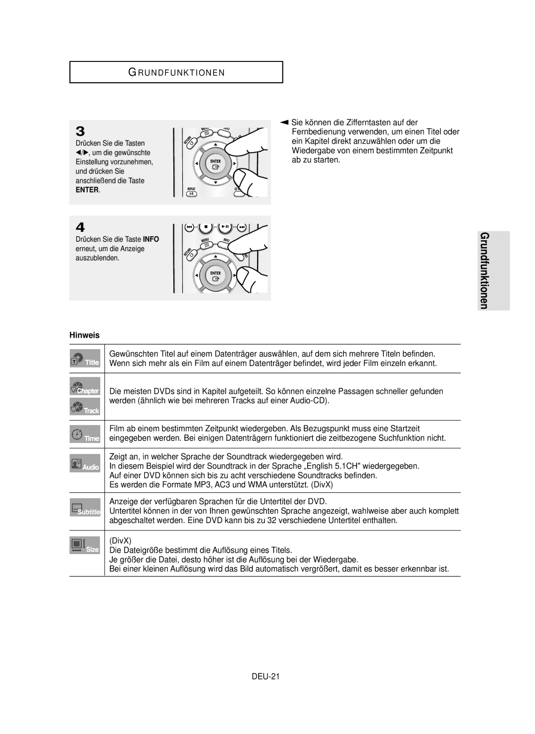 Samsung DVD-P355 manual Auszublenden, Erneut, um die Anzeige 