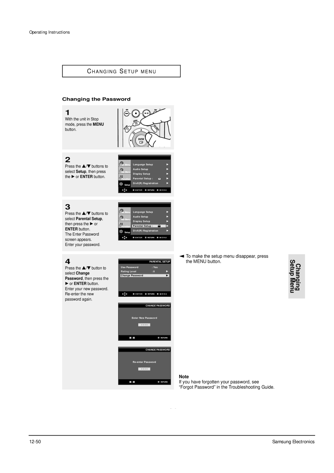 Samsung DVD-P355B/FOU, DVD-P355B/XEU, DVD-P355B/XEH, DVD-P355B/XEG, DVD-P355B/XET, DVD-P355B/XEE Changing the Password 