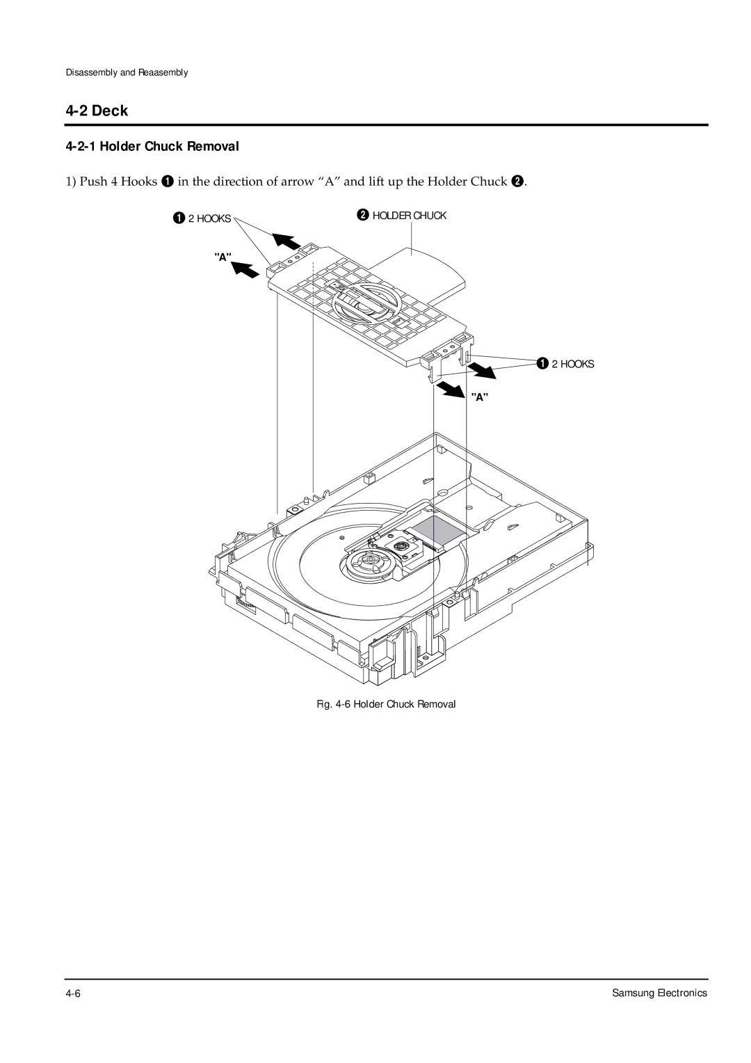 Samsung DVD-P355B/FOU, DVD-P355B/XEU, DVD-P355B/XEH, DVD-P355B/XEG, DVD-P355B/XET, DVD-P355B/XEE Deck, Holder Chuck Removal 