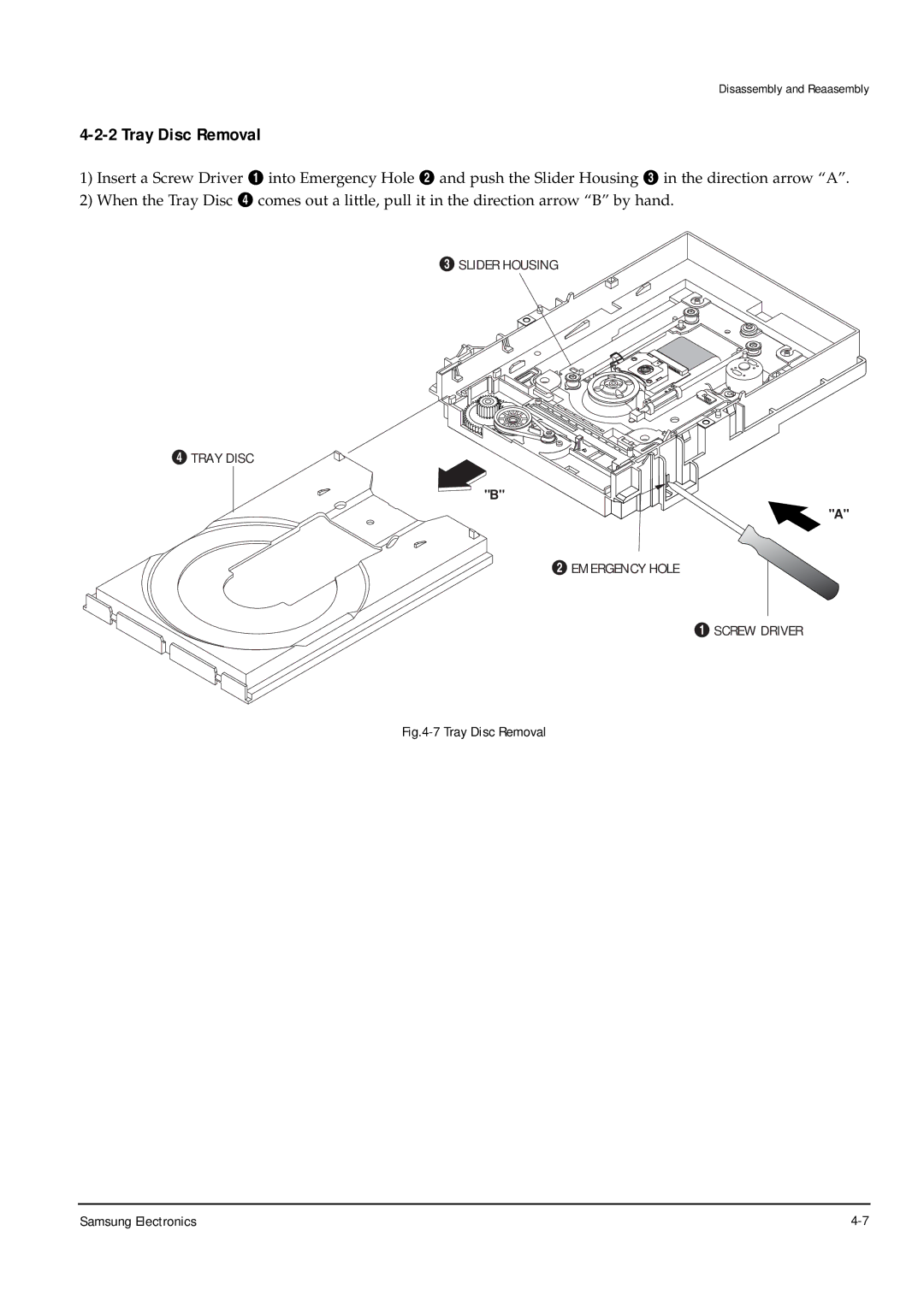 Samsung DVD-P355B/XEV, DVD-P355B/XEU, DVD-P355B/XEH, DVD-P355B/XEG, DVD-P355B/XET Tray Disc Removal Samsung Electronics 