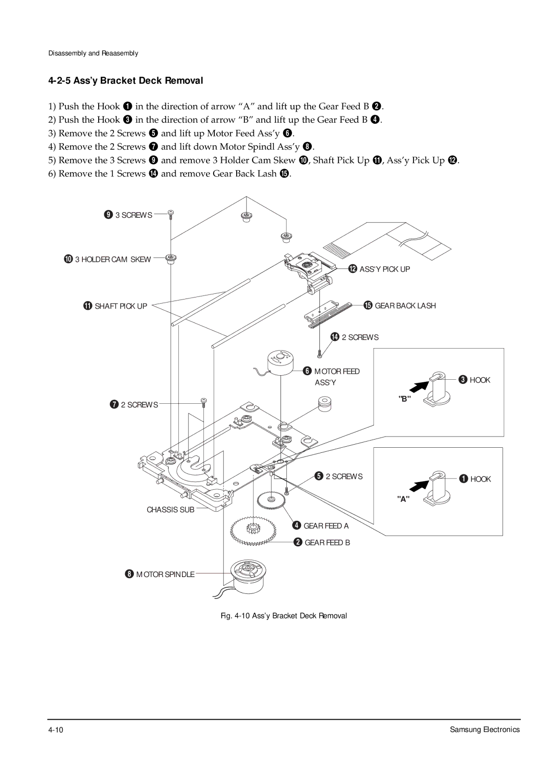 Samsung DVD-P355B/XEG, DVD-P355B/XEU, DVD-P355B/XEH 5 Ass’y Bracket Deck Removal, 10 Ass’y Bracket Deck Removal 