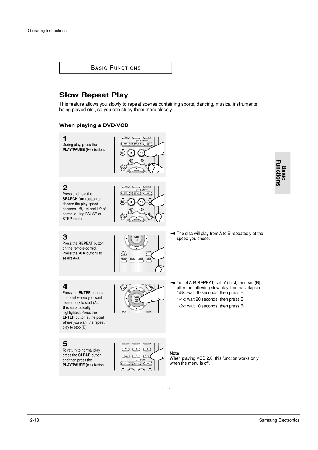 Samsung DVD-P355B/FOU, DVD-P355B/XEU, DVD-P355B/XEH, DVD-P355B/XEG, DVD-P355B/XET Slow Repeat Play, When playing a DVD/VCD 