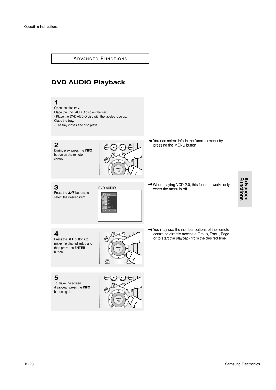 Samsung DVD-P355B/XEU, DVD-P355B/XEH, DVD-P355B/XEG, DVD-P355B/XET, DVD-P355B/XEE service manual DVD Audio Playback, 3DVD-AUDIO 