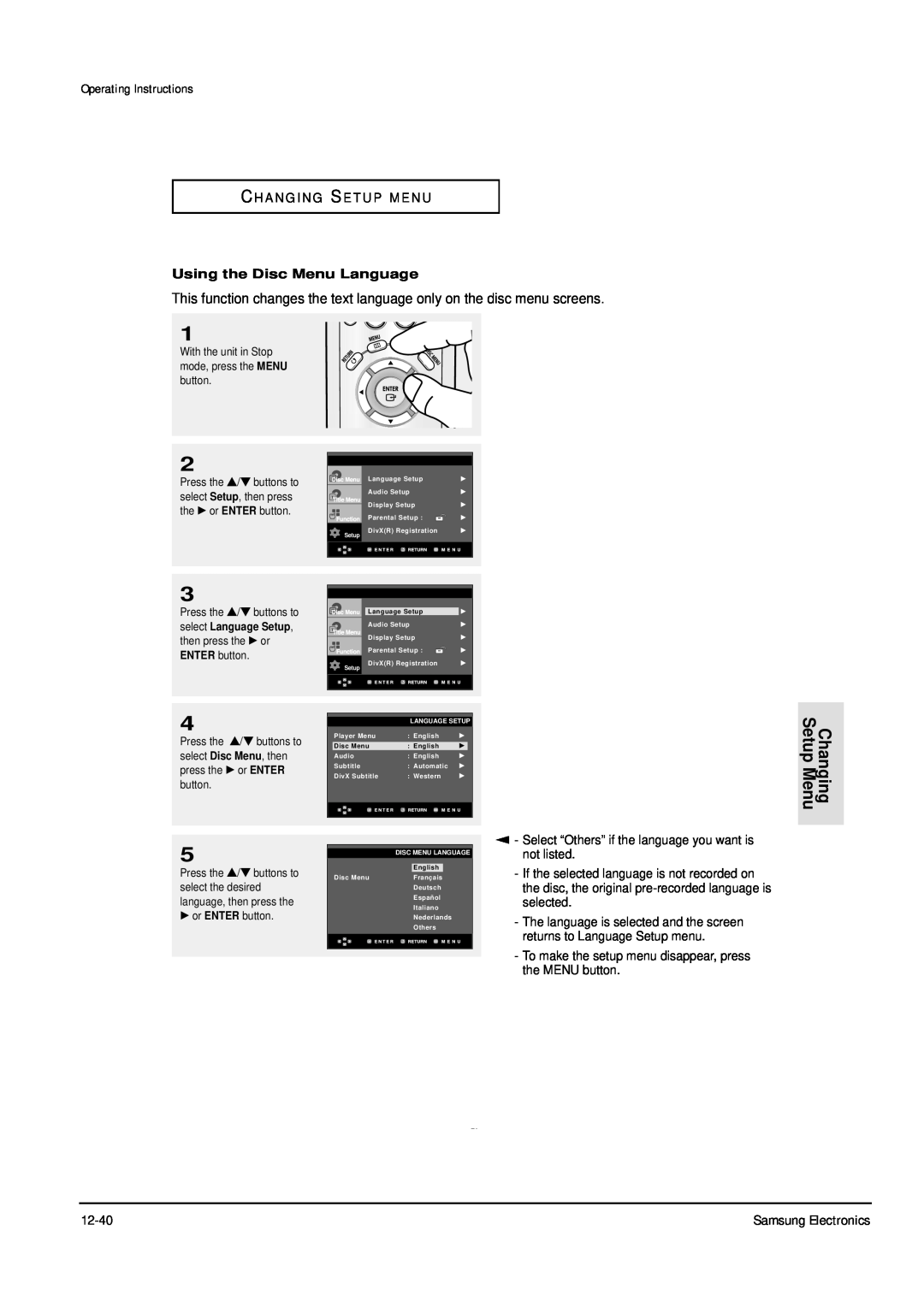 Samsung DVD-P355B/XEE Changing Setup Menu, Operating Instructions, C H A N G I N G S E T U P M E N U, ENG-47, English 