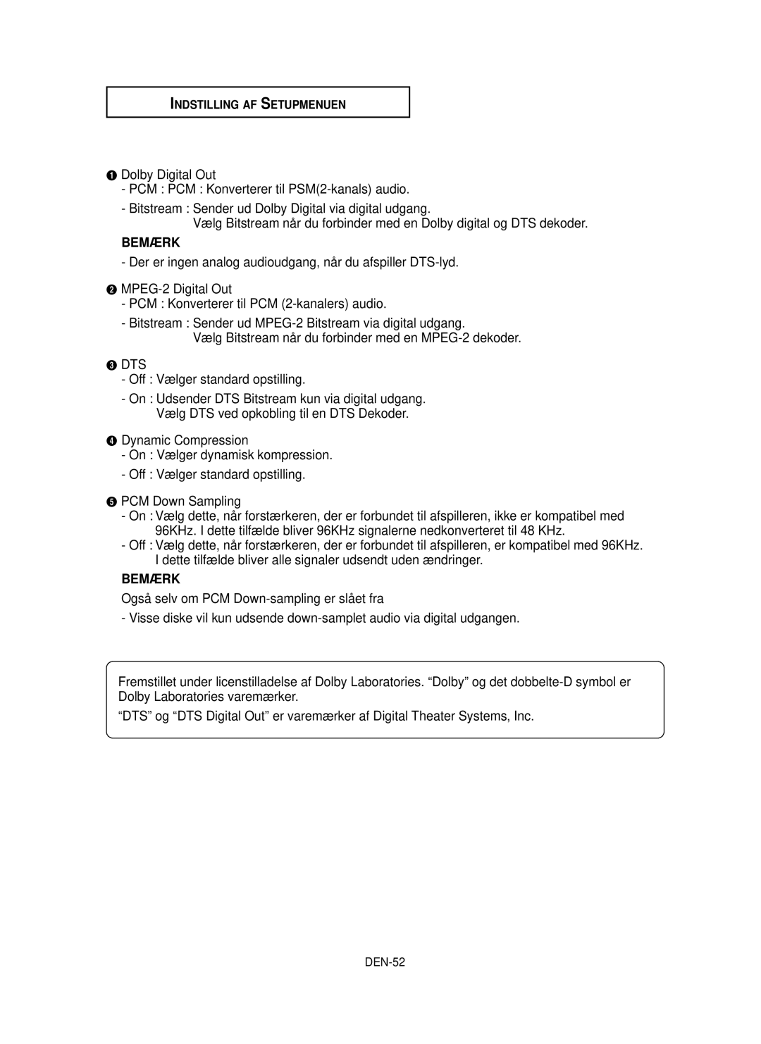 Samsung DVD-P355/XEE manual DEN-52 