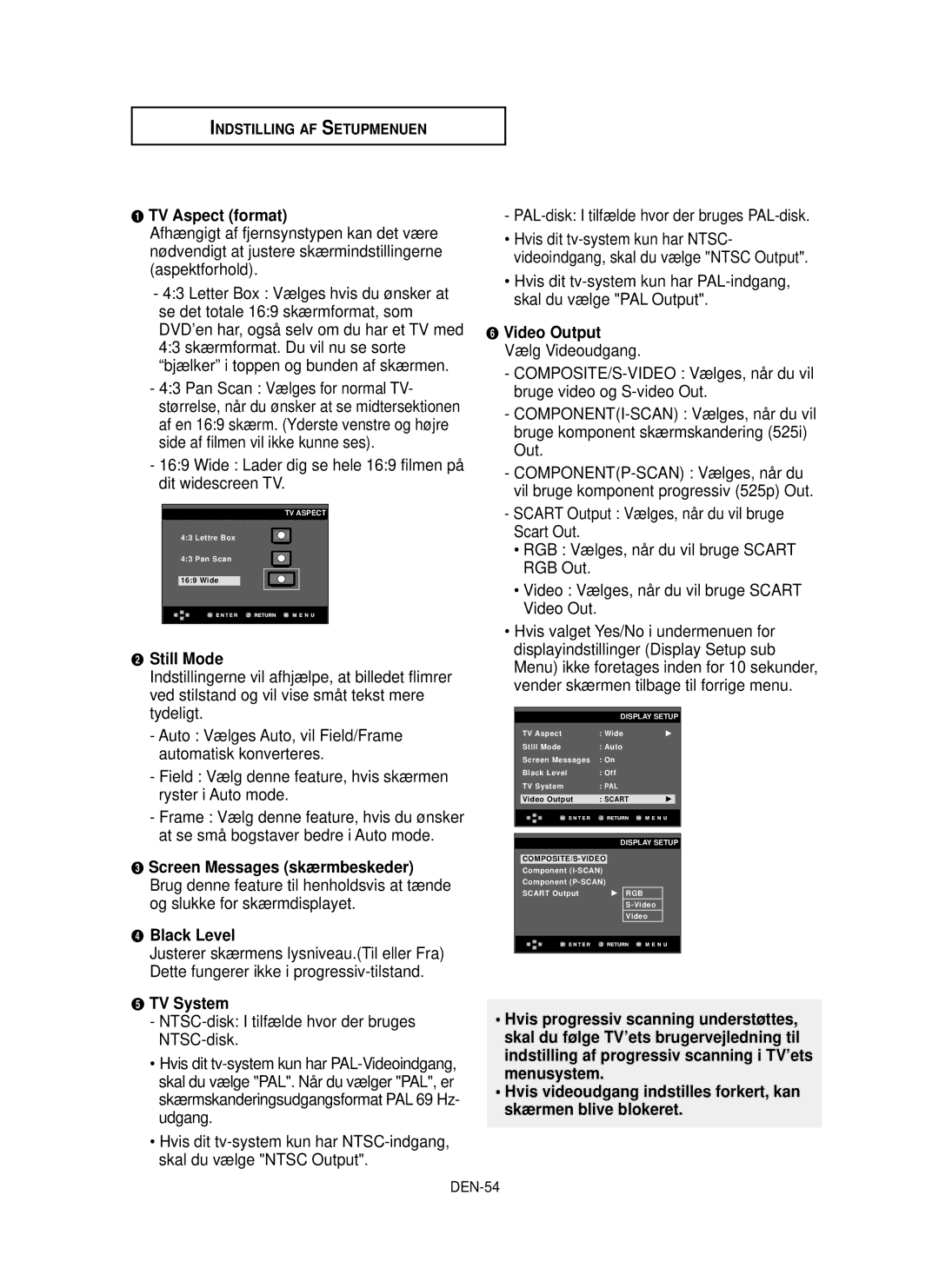 Samsung DVD-P355/XEE manual Og slukke for skærmdisplayet, PAL-disk I tilfælde hvor der bruges PAL-disk, DEN-54 