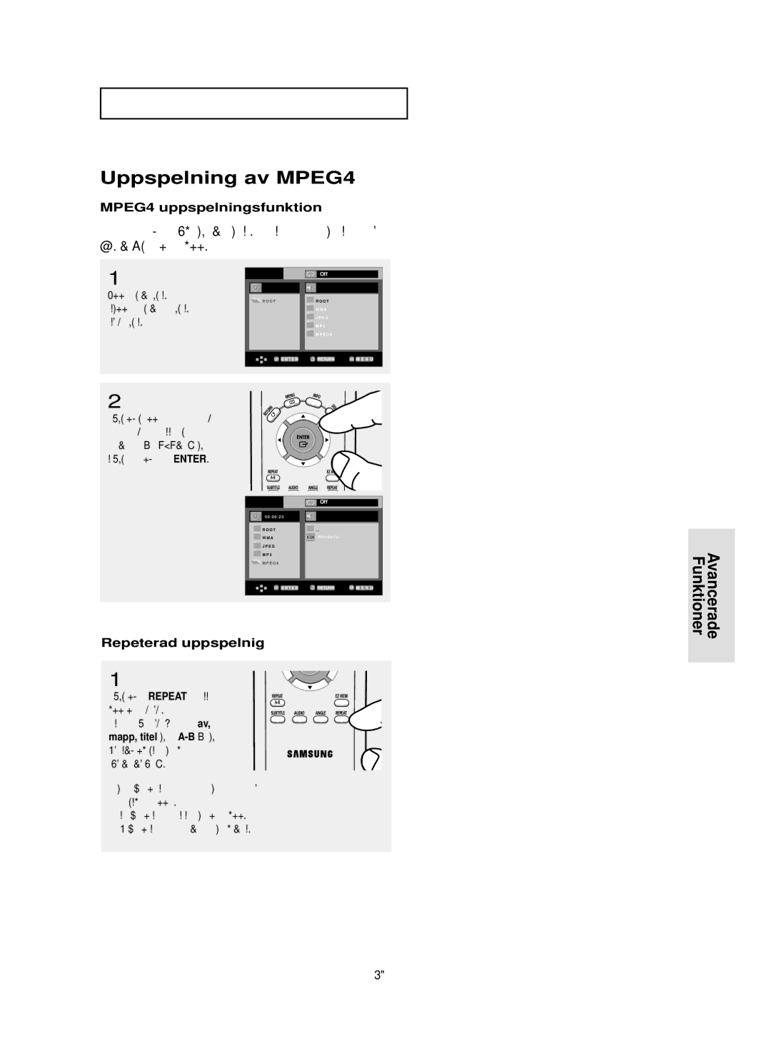 Samsung DVD-P355/XEE manual Uppspelning av MPEG4, MPEG4 uppspelningsfunktion, Repeterad uppspelnig, SWE-41 