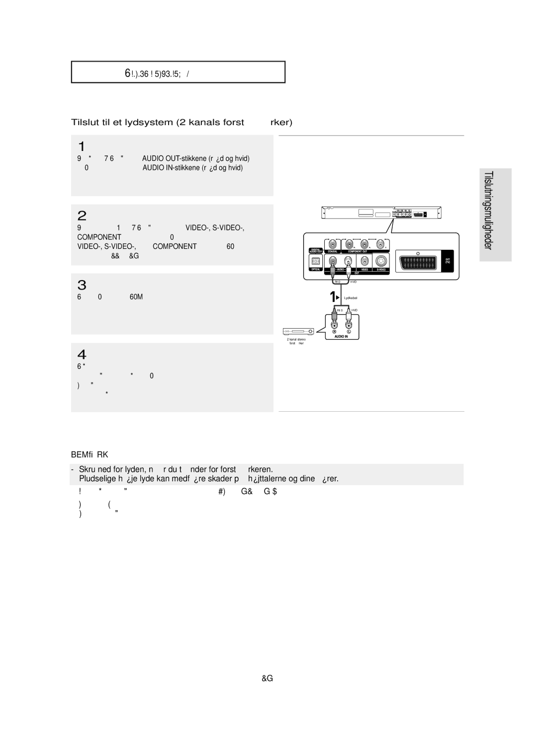 Samsung DVD-P355/XEE manual Tilslut til et lydsystem 2 kanals forstærker, DEN-15, Forstærkeren 