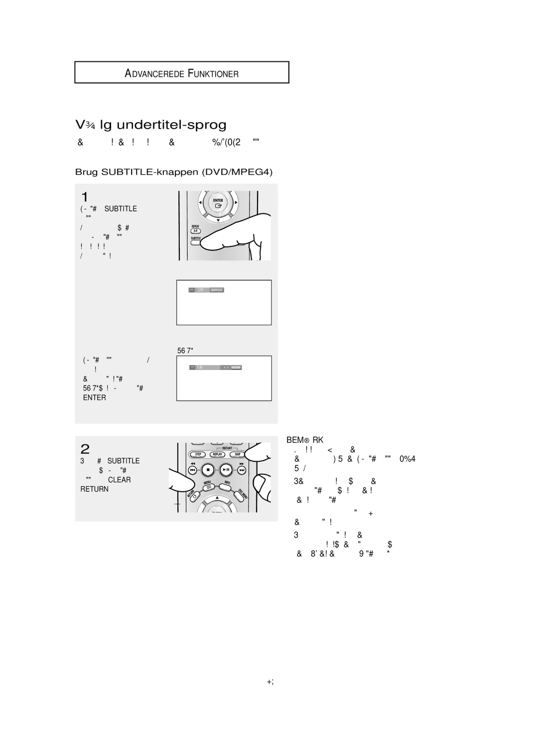 Samsung DVD-P355/XEE manual Vælg undertitel-sprog, Brug SUBTITLE-knappen DVD/MPEG4, DEN-30, Return 