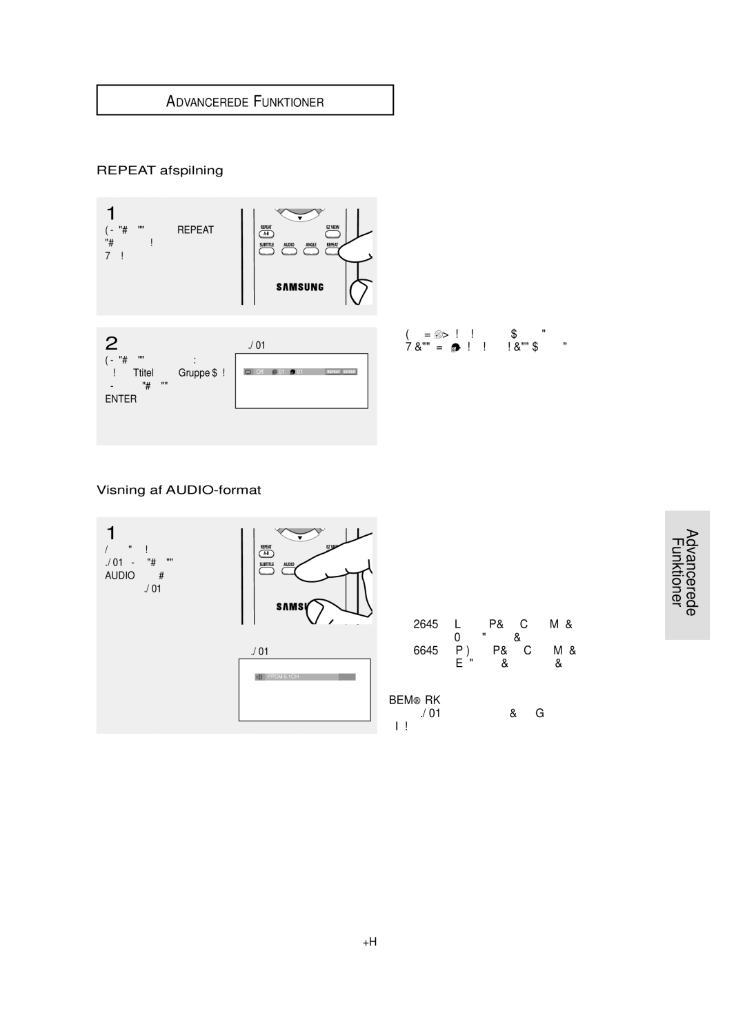 Samsung DVD-P355/XEE manual Repeat afspilning, Visning af AUDIO-format, Tab, DEN-37, Gruppe , og 