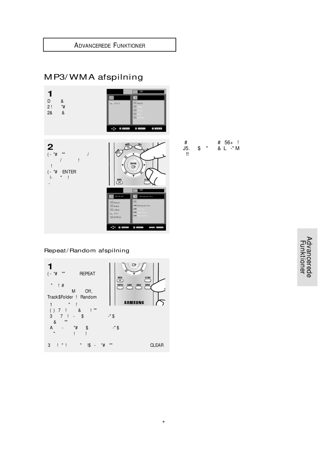 Samsung DVD-P355/XEE manual MP3/WMA afspilning, Repeat/Random afspilning, DEN-39 