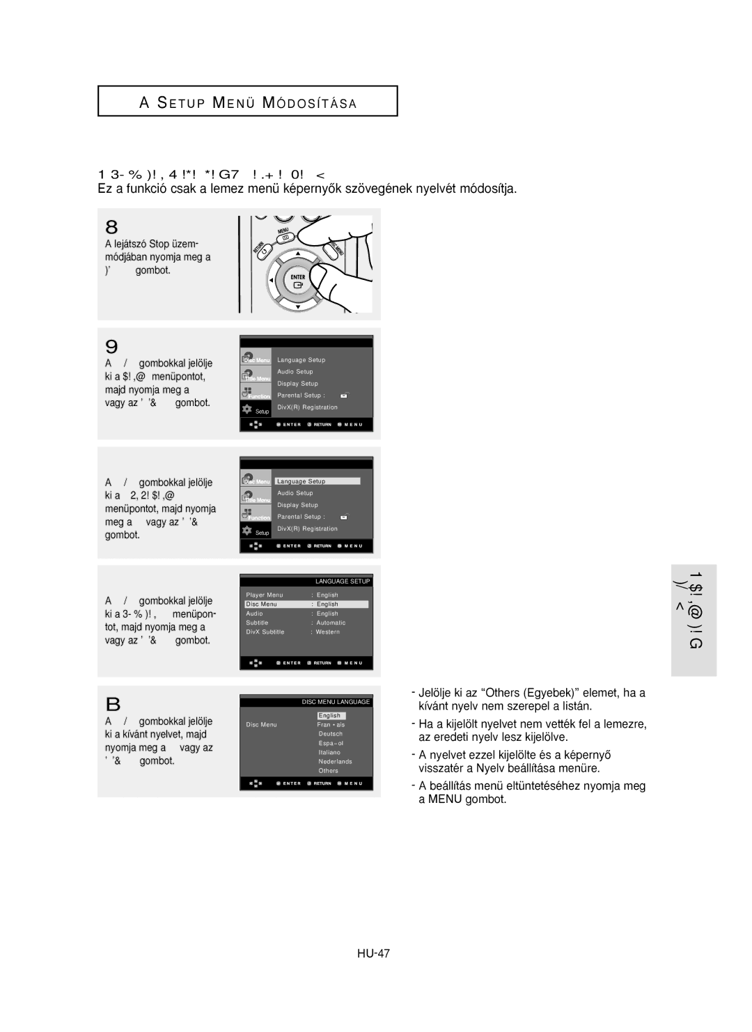 Samsung DVD-P355/SED, DVD-P355/XEL, DVD-P355/XEH manual Disc Menu Lemez menü nyelvének beállítása 