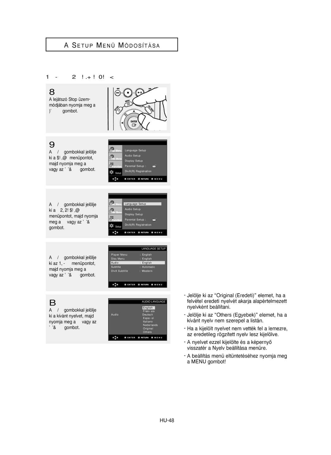 Samsung DVD-P355/XEL, DVD-P355/XEH, DVD-P355/SED manual Szinkronhang nyelvének beállítása 