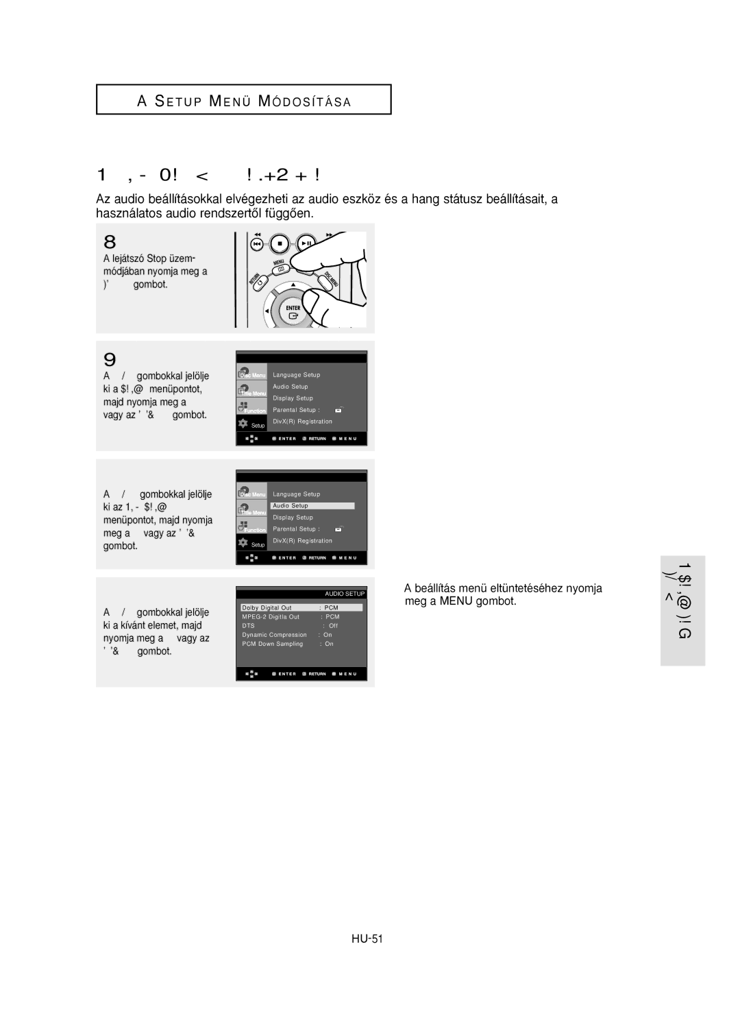 Samsung DVD-P355/XEL, DVD-P355/XEH, DVD-P355/SED manual Az audio beállítások elvégzése 