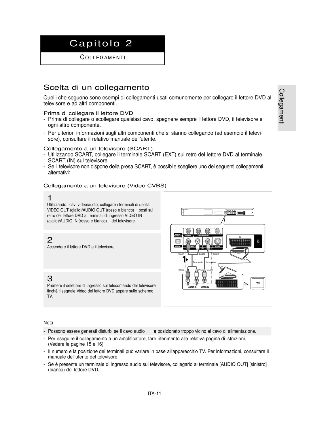 Samsung DVD-P355/XET Scelta di un collegamento, Prima di collegare il lettore DVD, Collegamento a un televisore Scart 