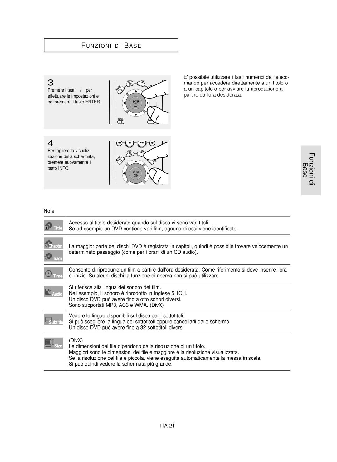 Samsung DVD-P355/XET manual ITA-21, √ per 