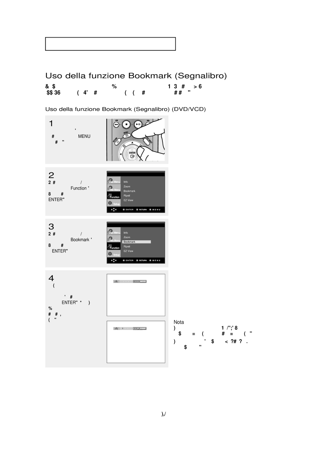Samsung DVD-P355/XET manual Uso della funzione Bookmark Segnalibro DVD/VCD, ITA-32, Enter 