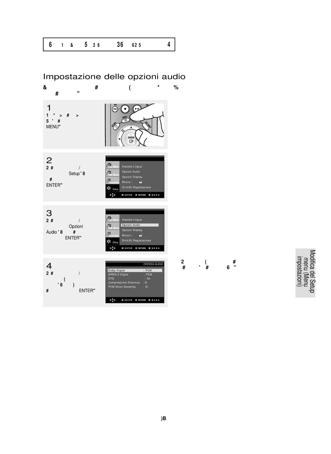 Samsung DVD-P355/XET manual Impostazione delle opzioni audio, ITA-51, Opzioni 