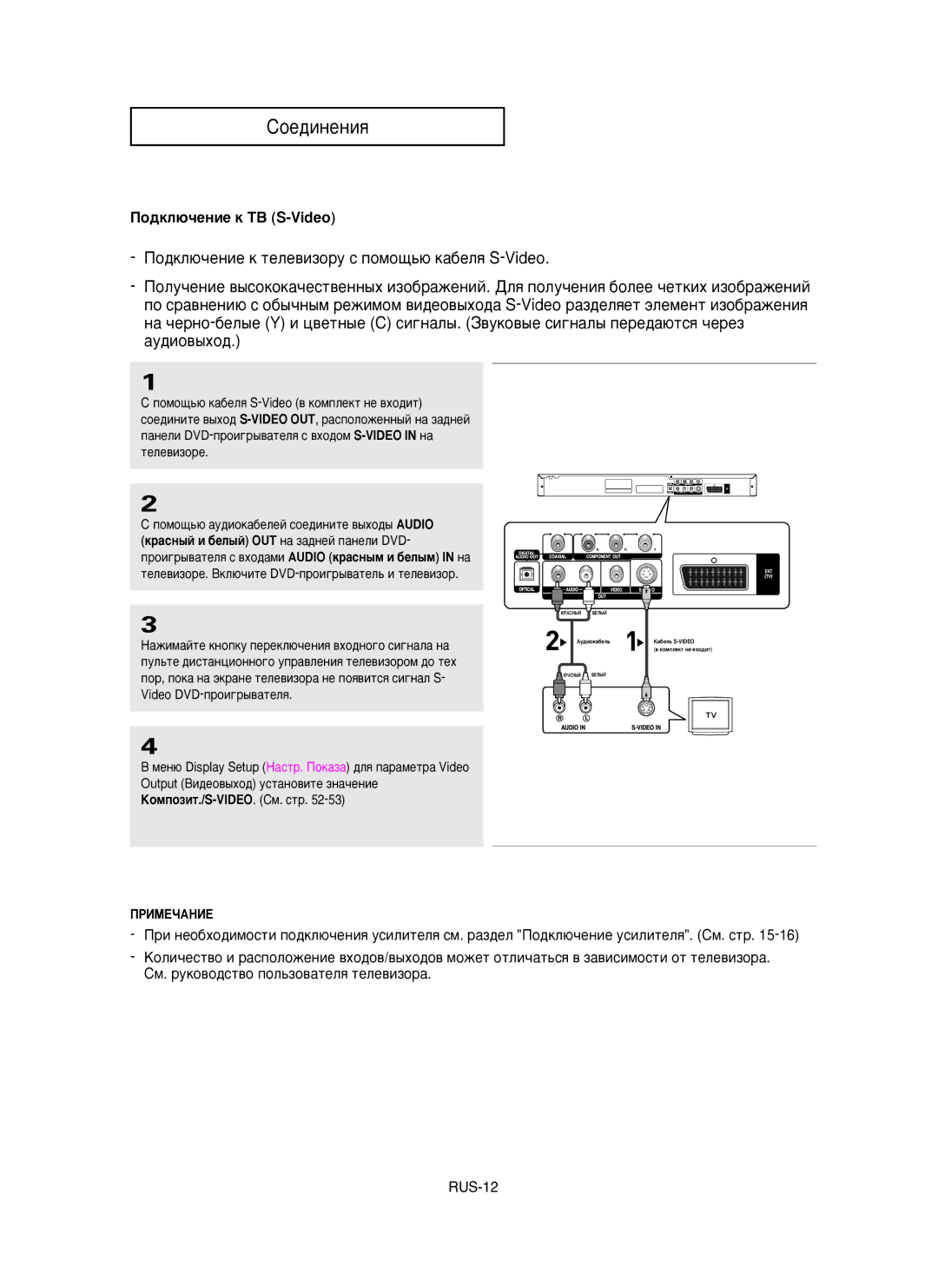 Samsung DVD-P355/XEV manual ÈÓ‰ÍÎ˛˜ÂÌËÂ Í íÇ S-Video 