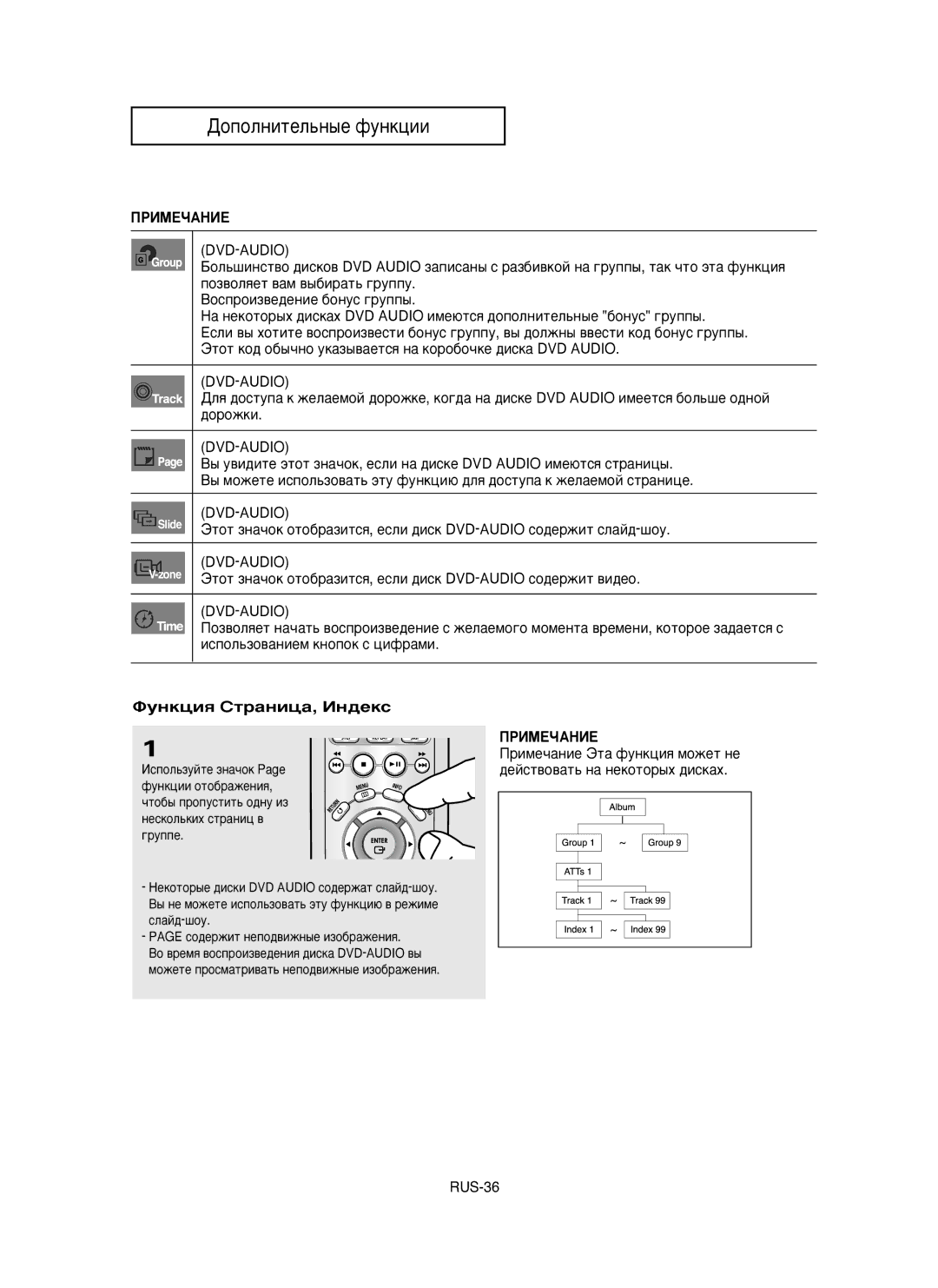 Samsung DVD-P355/XEV manual Dvd-Audio, ‰Óóêíë, ÎyÌÍˆËﬂ CÚaÌËˆa, àÌ‰eÍÒ 