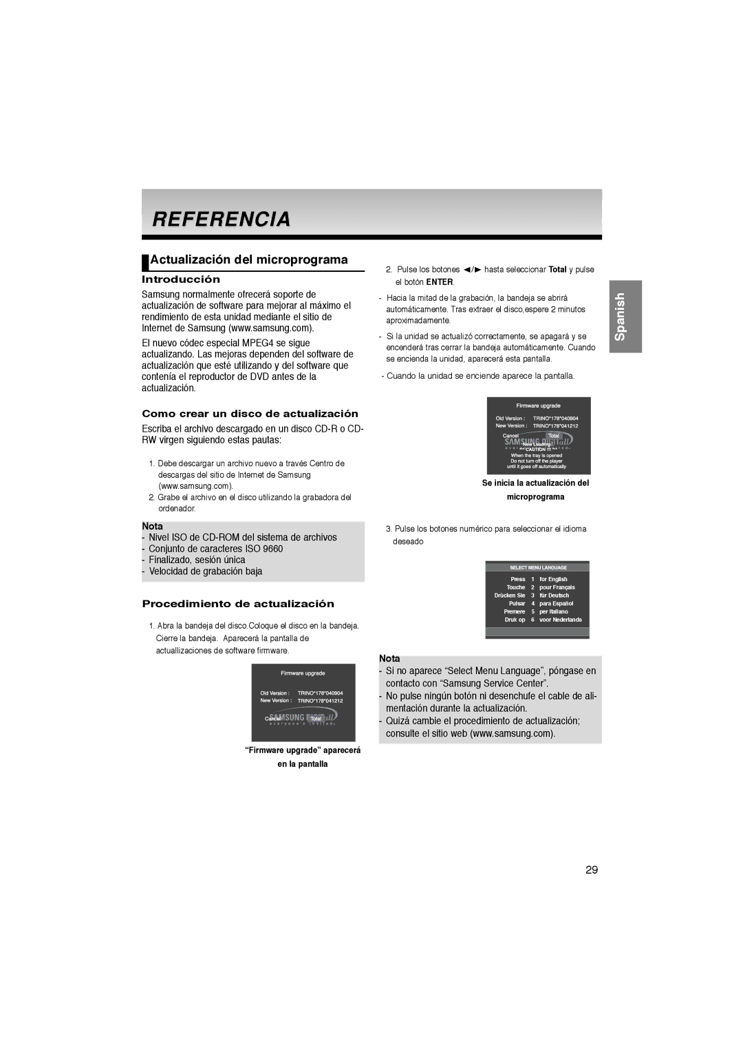 Samsung DVD-P365/AFR manual Referencia, Actualización del microprograma, Introducción, Como crear un disco de actualización 