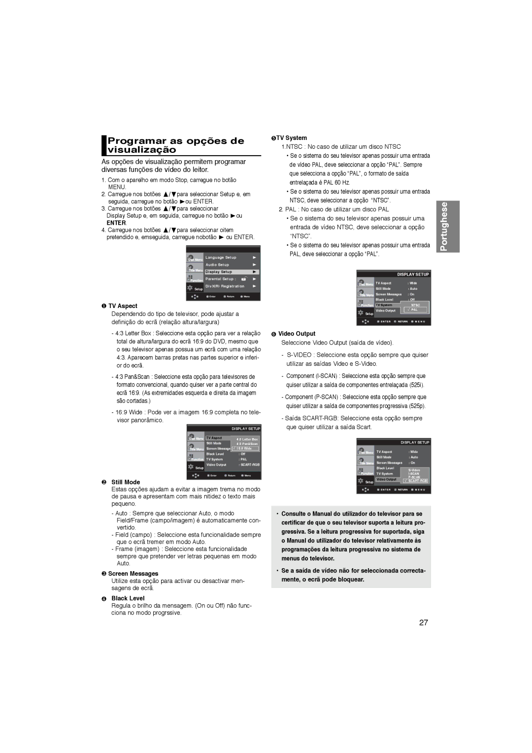 Samsung DVD-P365/AFR, DVD-P360/XEC, DVD-P365/XEC manual Programar as opções de visualização 