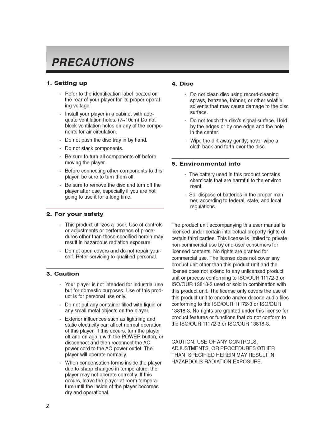 Samsung DVD-P360/XEL, DVD-P360/XEG, DVD-P360/XEC, DVD-P365/XEL, DVD-P360/FOU, DVD-P365/FOU, DVD-P365/XEH manual Precautions 