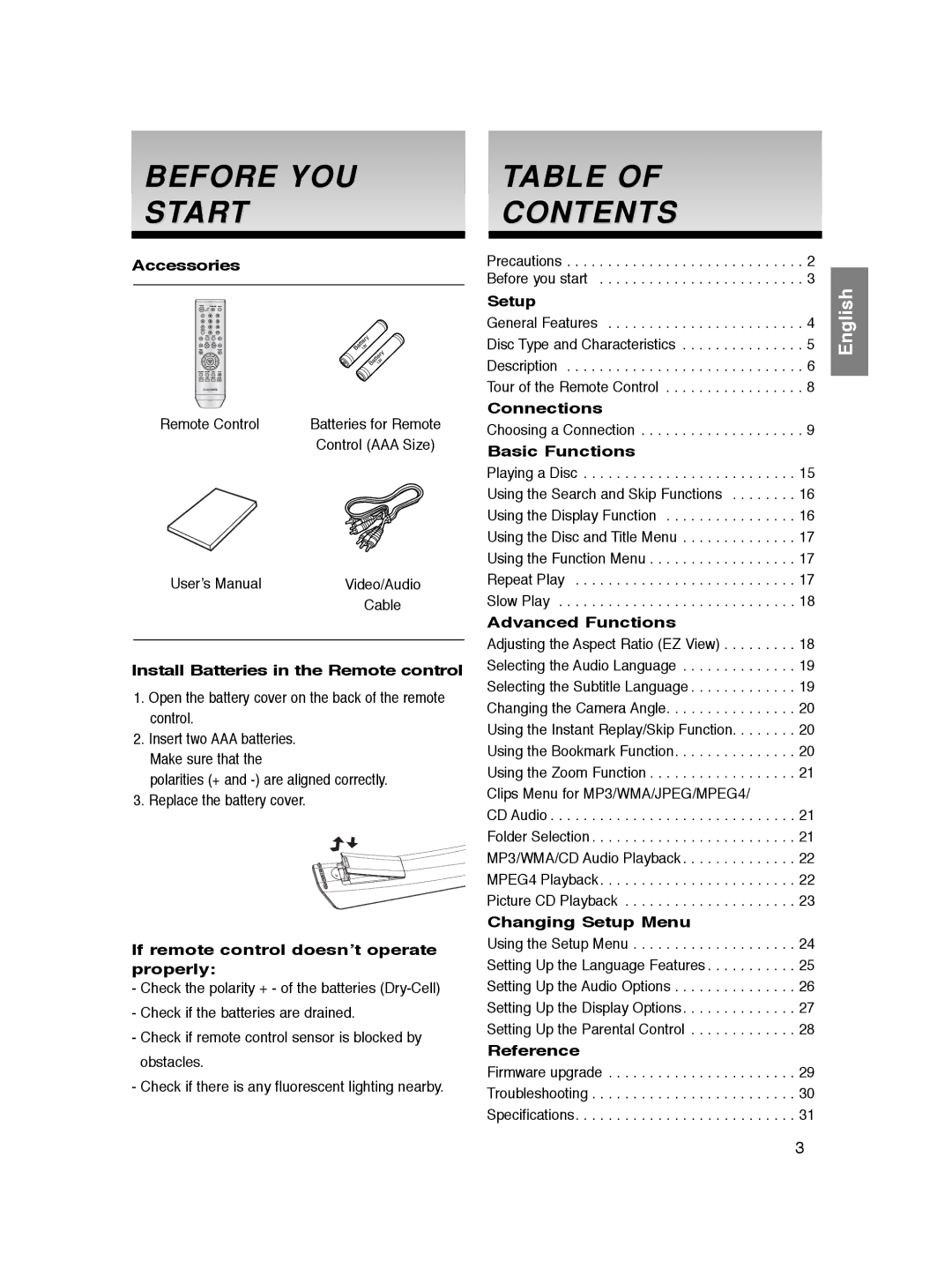 Samsung DVD-P365/XEL, DVD-P360/XEG, DVD-P360/XEC, DVD-P360/XEL, DVD-P360/FOU, DVD-P365/FOU manual Before YOU Start, Contents 