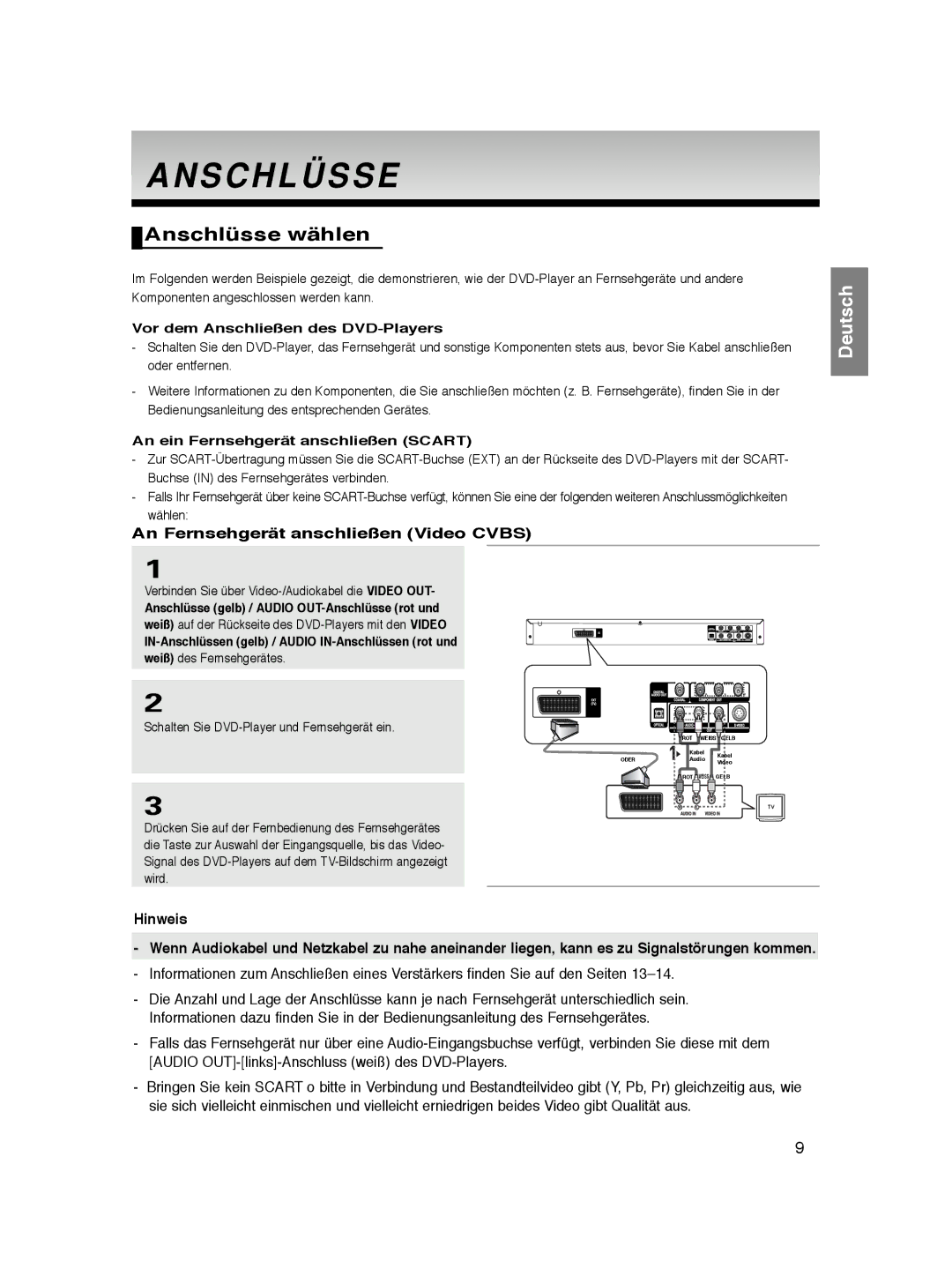 Samsung DVD-P365/FOU, DVD-P360/XEG, DVD-P360/XEC, DVD-P360/XEL Anschlüsse wählen, An Fernsehgerät anschließen Video Cvbs 