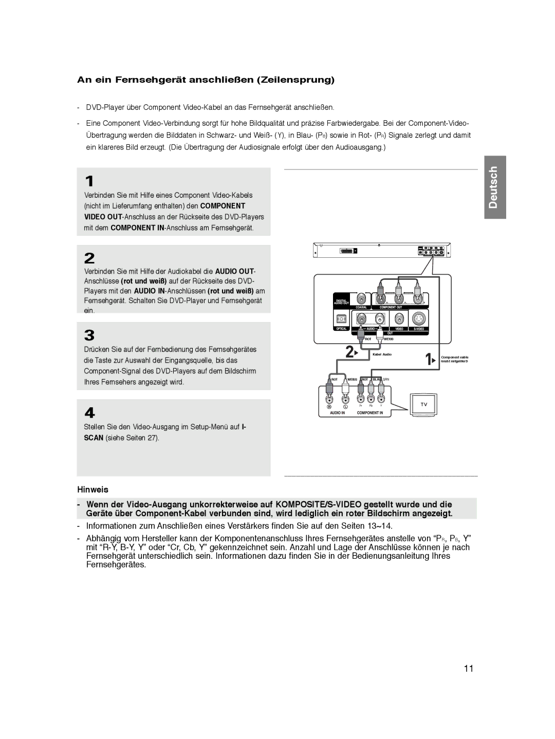 Samsung DVD-P361K/SEO, DVD-P360/XEG, DVD-P360/XEC, DVD-P360/XEL, DVD-P365/XEL An ein Fernsehgerät anschließen Zeilensprung 