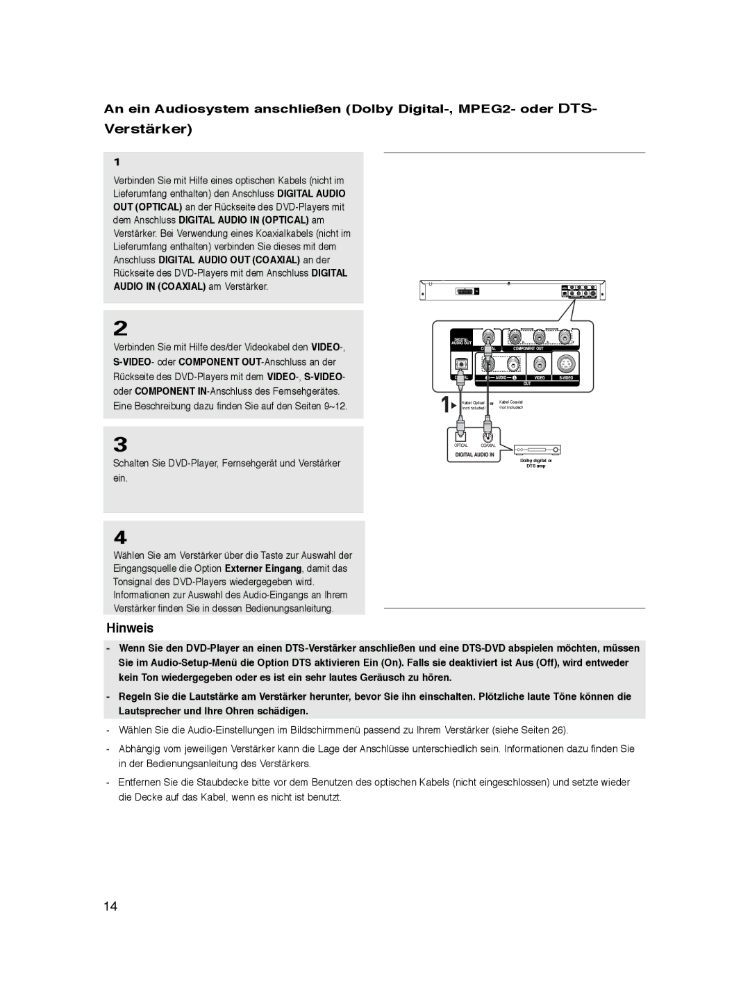 Samsung DVD-P360/XEC, DVD-P360/XEG, DVD-P360/XEL, DVD-P365/XEL, DVD-P360/FOU, DVD-P365/FOU, DVD-P365/XEH manual Verstärker 