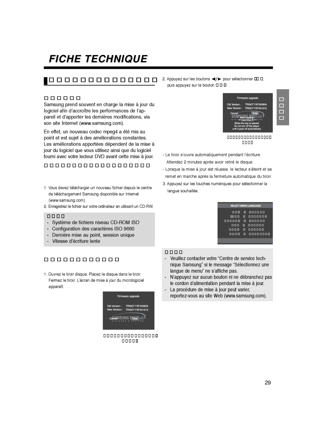 Samsung DVD-P360/FOU, DVD-P360/XEG Fiche Technique, Mise à jour du micrologiciel, Comment créer un disque de mise à jour 